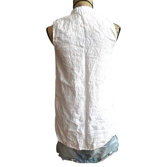 EILEEN FISHER women's white organic linen sleeveless button down shirt SIZE XXS - Picture 4 of 12